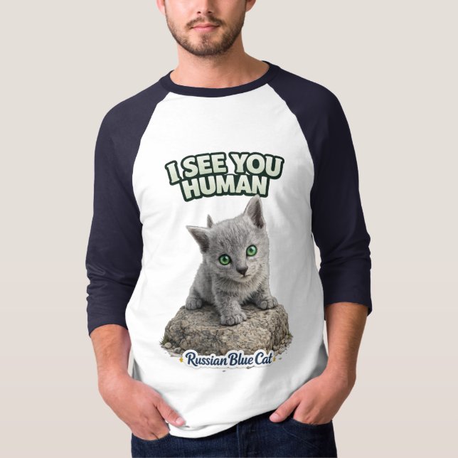 Funny Russian Blue Kitten Design T-Shirt (Front)