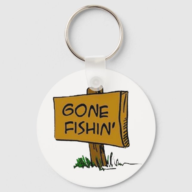 Funny Rustic Fun Gone Fishin Expressions Logo Key Ring (Front)