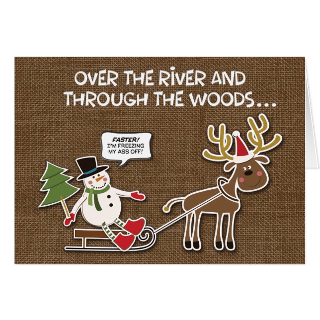 Funny Rustic Snowman and Reindeer Christmas Card (Front Horizontal)