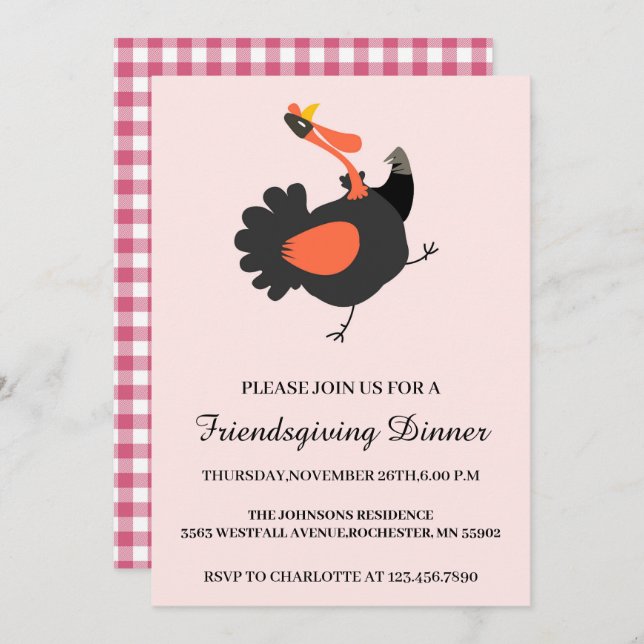 Funny & Rustic Turkey Thanksgiving Invitation (Front/Back)