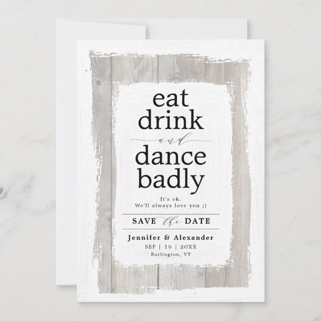 Funny Rustic Whitewashed Barnwood Save The Date (Front)