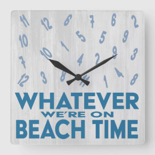 Funny Rustic Wood Beach Time Square Wall Clock