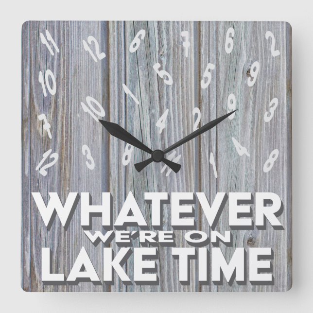 Funny Rustic Wood Lake Time Square Wall Clock (Front)