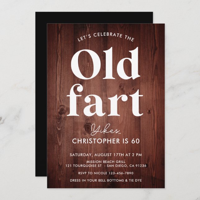 Funny Rustic Wood Old Fart Any Age Birthday  Invitation (Front/Back)