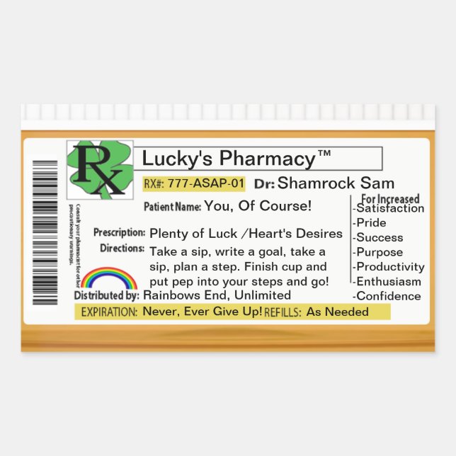 Funny RX Lucky's Pharmacy Rectangular Sticker (Front)