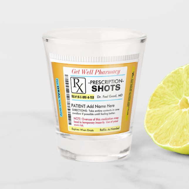 Funny RX Prescription Shot Glass (Front)