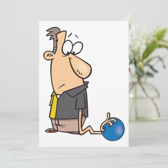 Funny Sad Bowler Character with Bowling Ball Invitation (Standing Front)
