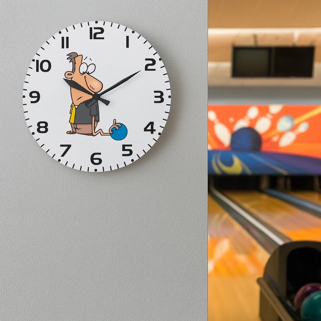 Funny Sad Bowler Character with Bowling Ball Large Clock (Creator Uploaded)