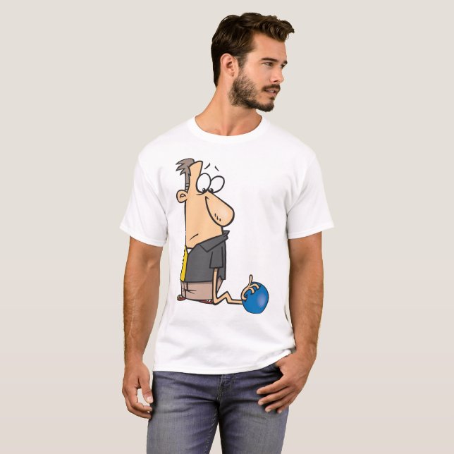 Funny Sad Bowler Character with Bowling Ball T-Shirt (Front Full)