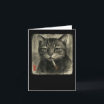 Funny Sad Cat Smoking Cigarette Meme Lover Sumi-e  Card<br><div class="desc">Funny Sad Cat Smoking Cigarette Meme Lover Sumi-e Japanese</div>