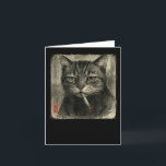 Funny Sad Cat Smoking Cigarette Meme Lover Sumi-e  Card<br><div class="desc">Funny Sad Cat Smoking Cigarette Meme Lover Sumi-e Japanese</div>