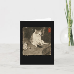 Funny Sad Cat Smoking Meme Sumi-e Japanese Art Kit Card