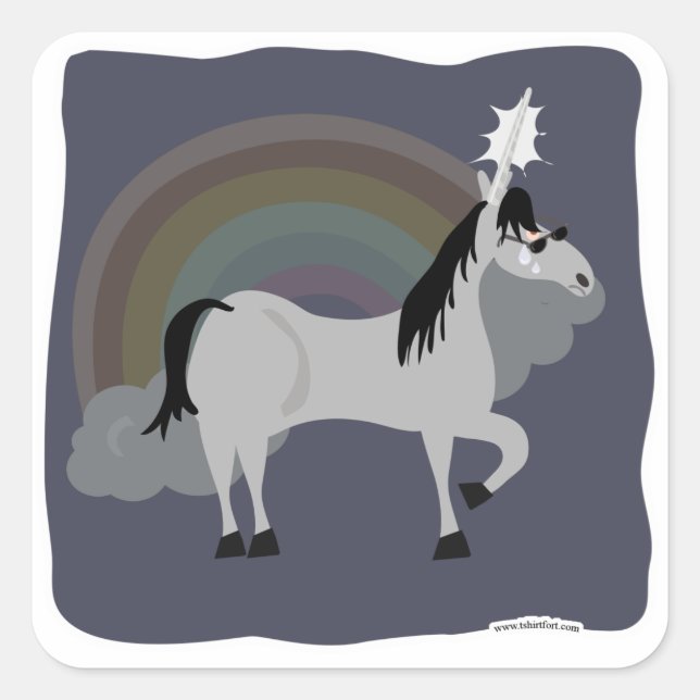 Funny Sad Emo Unicorn Alone Square Sticker (Front)