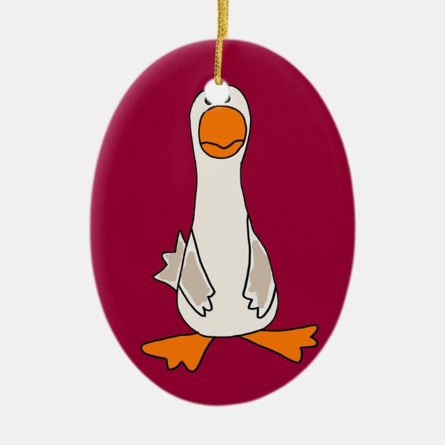 Funny Sad Goose Cartoon Ceramic Tree Decoration (Front)