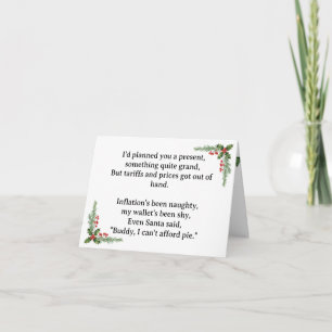 Funny Sad No Gift Due to Tariffs and Inflation Holiday Card