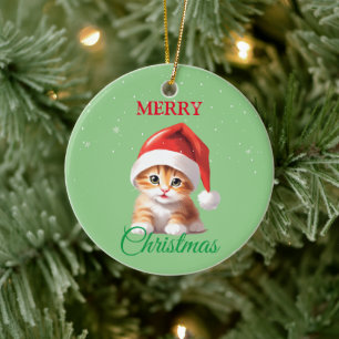 Funny Safari animals Cat Santa Christmas Costume Ceramic Ornament