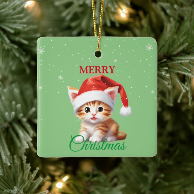 Funny Safari animals Cat Santa Christmas Costume Ceramic Ornament (Tree)