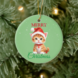 Funny Safari animals Cat Santa Christmas Costume Ceramic Ornament