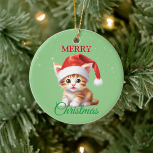 Funny Safari animals Cat Santa Christmas Costume Ceramic Ornament