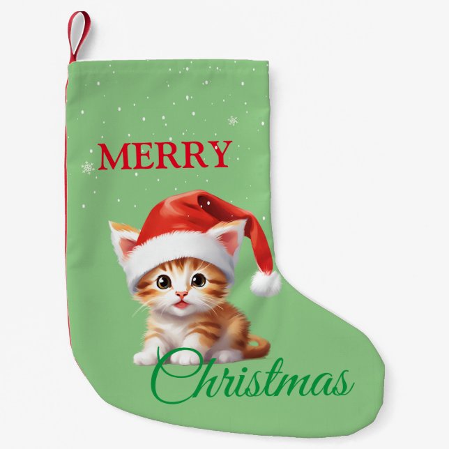 Funny Safari animals Cat Santa Christmas Costume Small Christmas Stocking (Front)