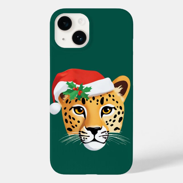 Funny Safari animals Cheetah leopard Santa Xmas Case-Mate iPhone Case (Back)