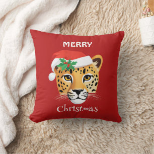 Funny Safari animals Cheetah leopard Santa Xmas Cushion