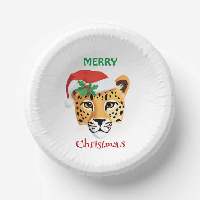 Funny Safari animals Cheetah leopard Santa Xmas Paper Plate (Front)