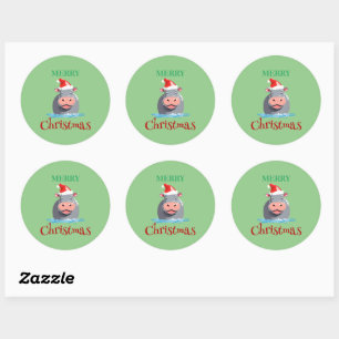 Funny Safari animals HIPPO Santa Christmas Costume Classic Round Sticker