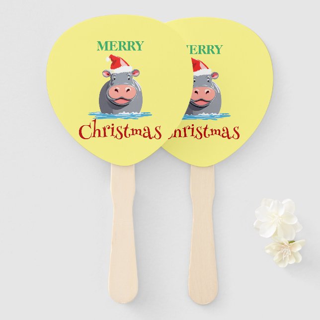 Funny Safari animals HIPPO Santa Christmas Costume Hand Fan (Front and Back)