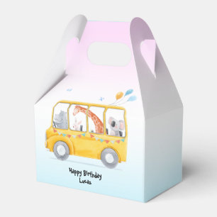 Funny Safari Zoo Back To School Bus boy Birthday Favour Box