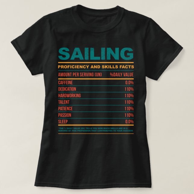 Funny Sailing Nutritional Facts T-Shirt (Design Front)