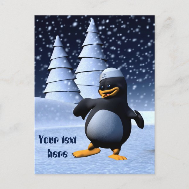 Funny Sailor Penguin Dancing Postcard (Front)