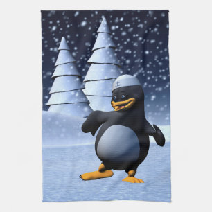 Funny Sailor Penguin Dancing Tea Towel