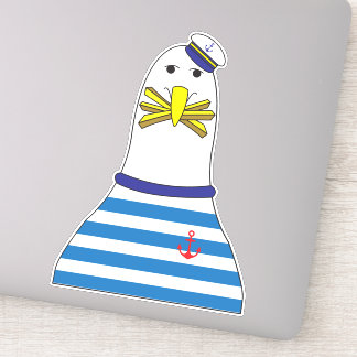 Funny Sailor Seagull Bird Eating French Fries