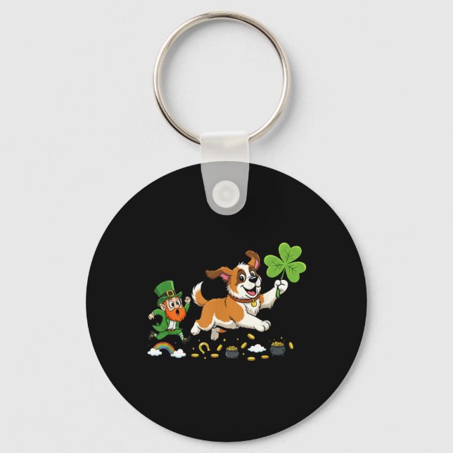Funny Saint Bernard Clover St Patricks Day Womens Key Ring (Front)