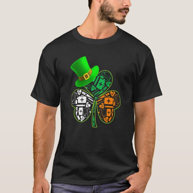 Funny Saint Patrick S Day Doctor Shamrock Hat Iris T-Shirt (Front)