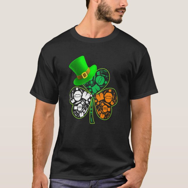 Funny Saint Patrick S Day Welder Shamrock Hat Iris T-Shirt (Front)