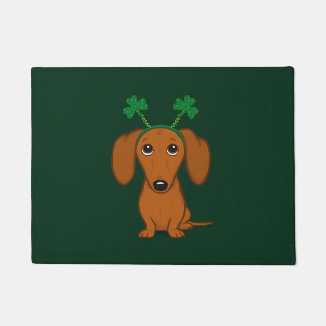 Funny Saint Patrick's Day Dog Dachshund Shamrocks Doormat (Front)