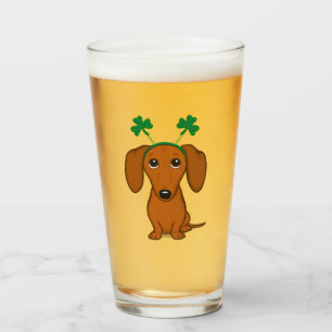 Funny Saint Patrick's Day Dog Dachshund Shamrocks Glass