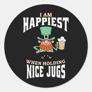 Funny Saint Patricks Day Leprechaun Beer Jugs Brea Classic Round Sticker