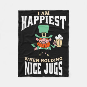 Funny Saint Patricks Day Leprechaun Beer Jugs Brea Fleece Blanket