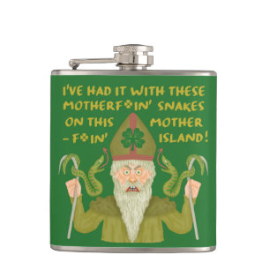 Funny Saint Patrick's Day Snakes Joke Green Irish Hip Flask