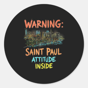 Funny Saint Paul Minnesota Night Skyline Vintage T Classic Round Sticker