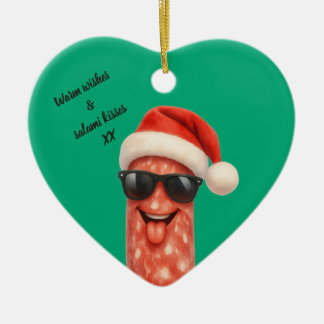 Funny salami kisses christmas ceramic ornament