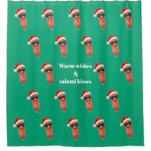 Funny salami kisses family christmas shower curtain