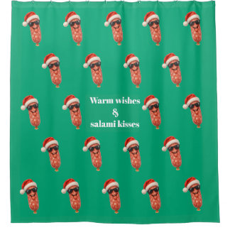 Funny salami kisses family  christmas shower curtain