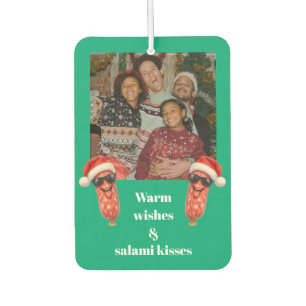 Funny salami kisses family photo christmas car air freshener