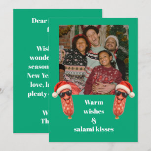 Funny salami kisses family photo christmas holiday card