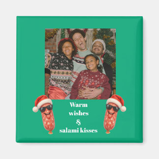Funny salami kisses family photo christmas magnet