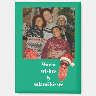 Funny salami kisses family photo christmas magnet